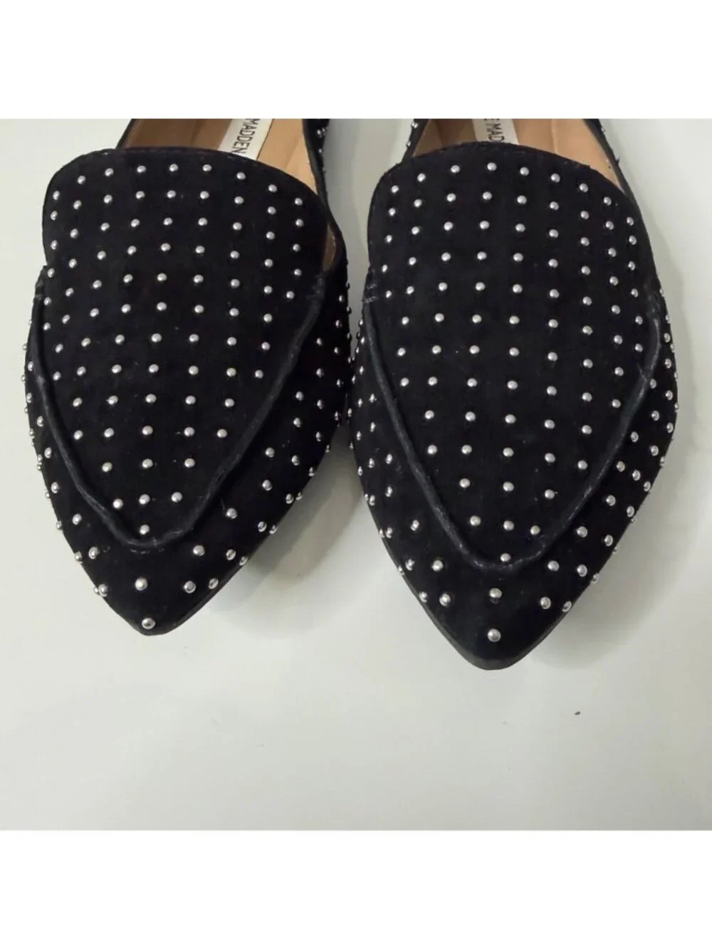 STEVE MADDEN studded feather loafers in black size 8.5